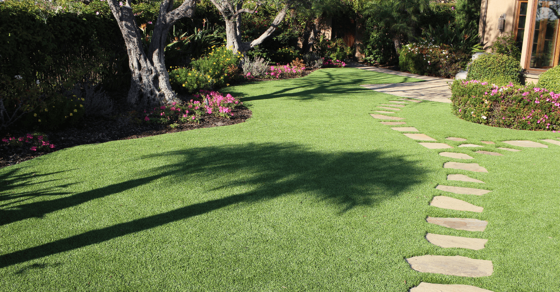 artificial turf around stone pavers